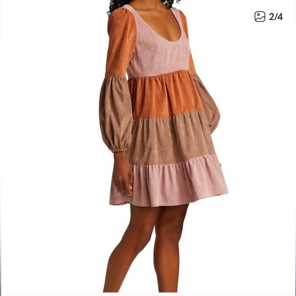 Cinq a Sept Women’s Corduroy Colorblock Dress, Pink, Orange & Brown